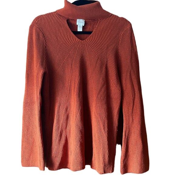 Chico's Women's Ribbed Key Hole Turtleneck Sweater Long Sleeve Orange Size 1 (M) - Picture 1 of 10